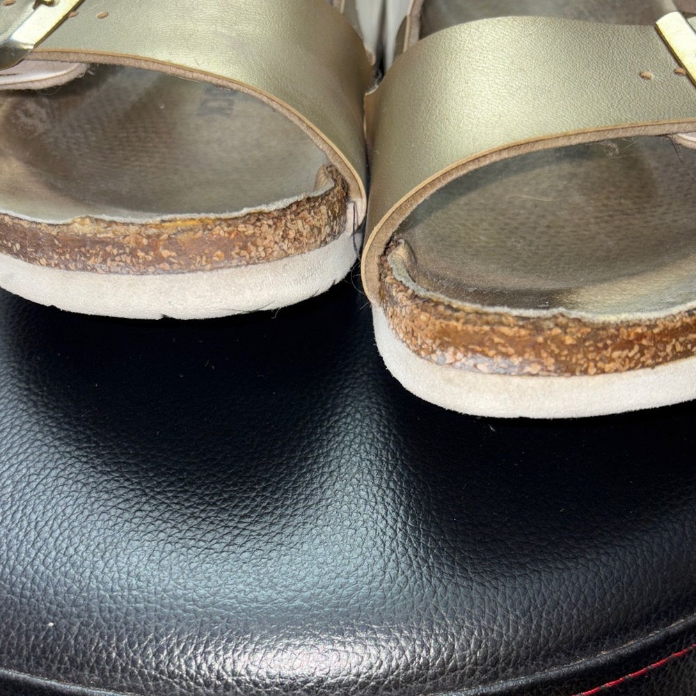 White and Gold Double Strap Sandals - Picture 10 of 10